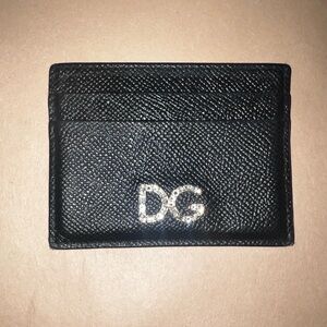 Dolce & Gabbana Classic Leather Black Card Holder With Crystals.